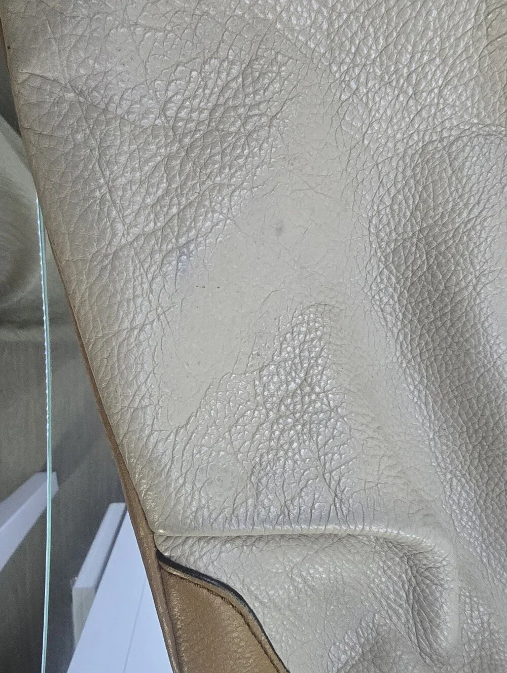 MCM Taupe Leather Dual-Handle Shoulder Bag with Gold Logo - Picture 5 of 6